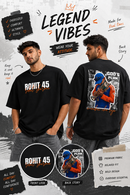 Rohit 45 Oversized Graphic T-Shirt – Premium Cotton Cricket Fan Tee | LayerUp