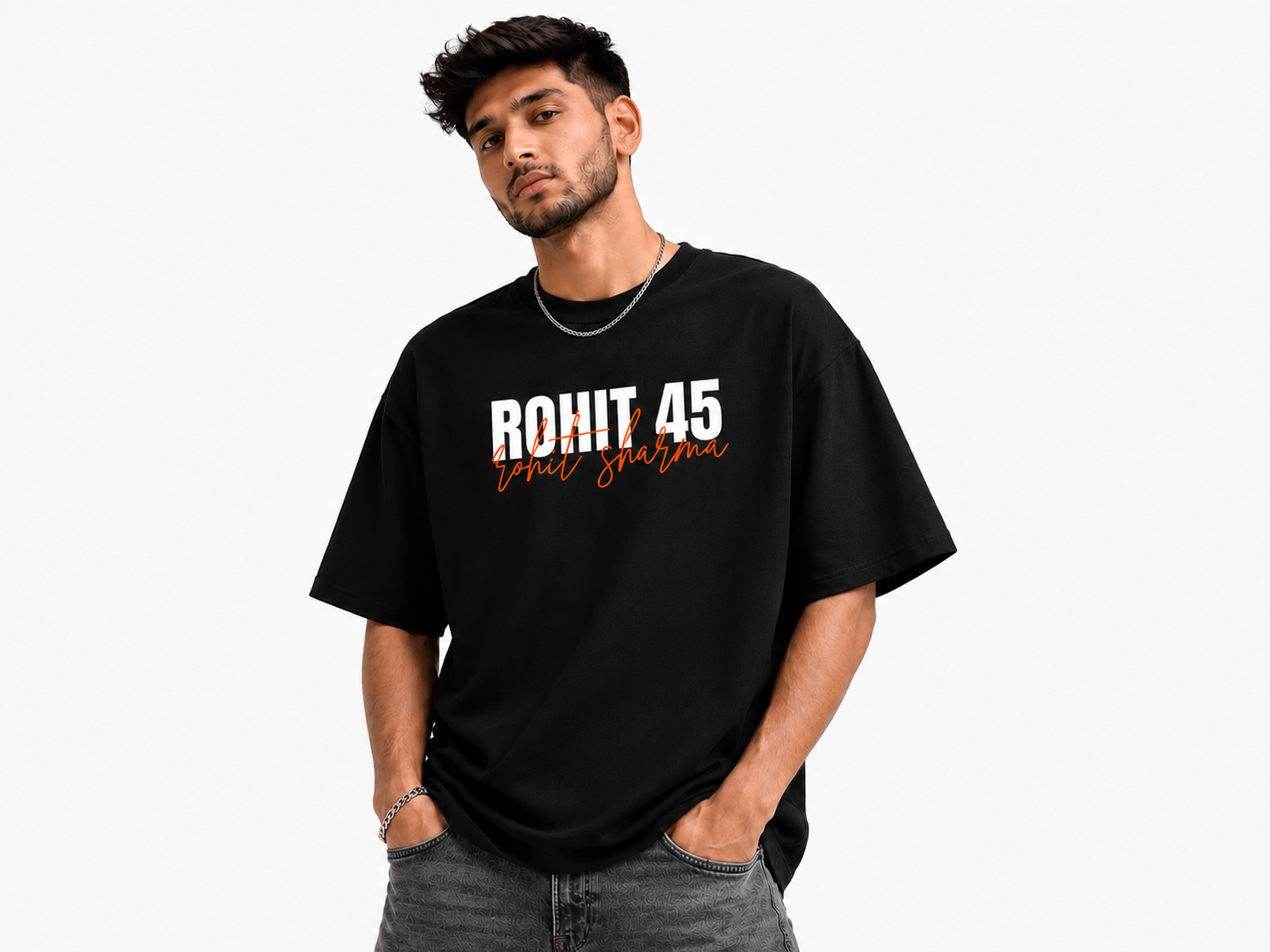 Rohit 45 Oversized Graphic T-Shirt – Premium Cotton Cricket Fan Tee | LayerUp
