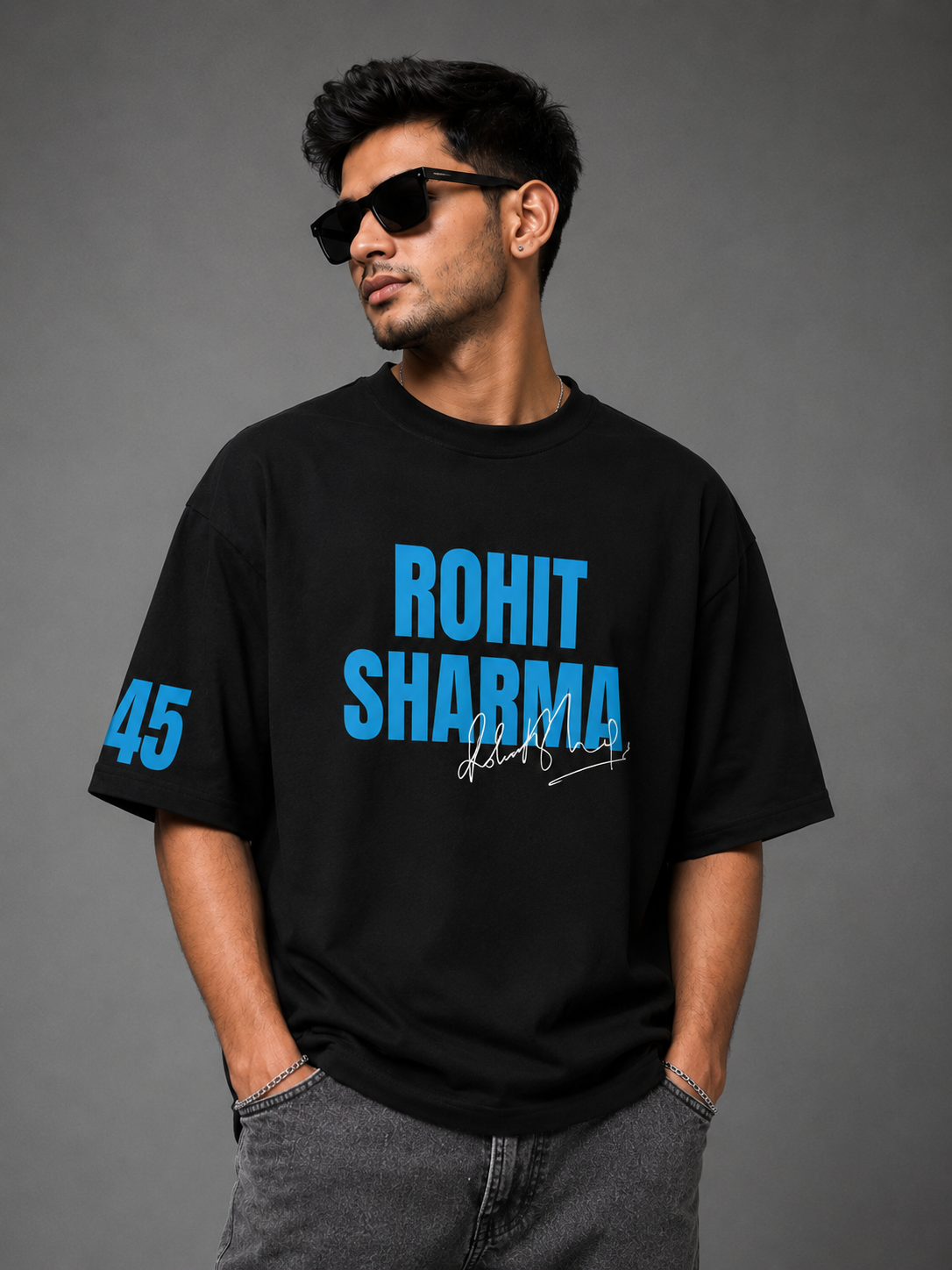 Rohit Sharma 45 Oversized Graphic T-Shirt – God's Plan Edition | LayerUp