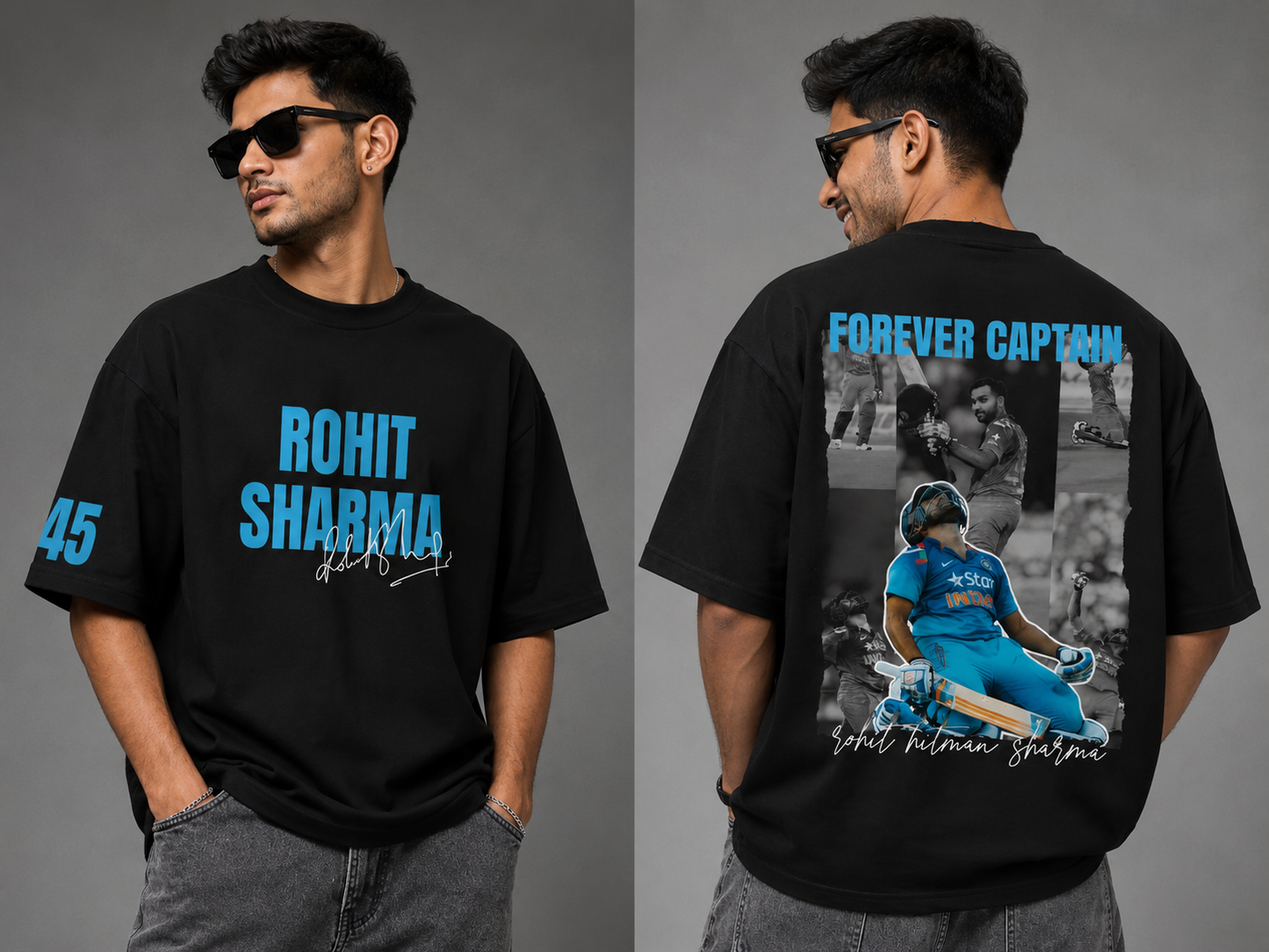 Rohit Sharma 45 Oversized Graphic T-Shirt – God's Plan Edition | LayerUp